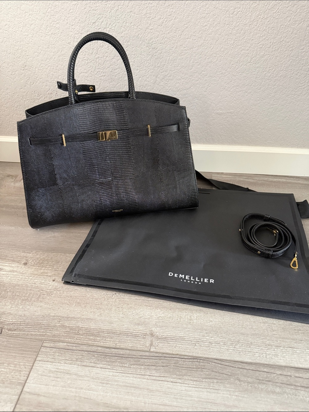 DeMellier Black Textured Leather Tote with Gold Hardware